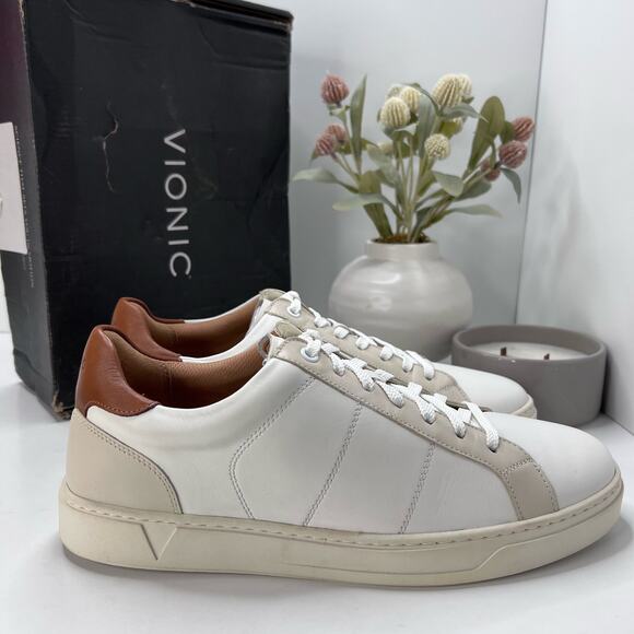Vionic Lucas Lace Up Leather Sneaker White Shoes I9348L1100 Men's 10M Tried on - Picture 3 of 10